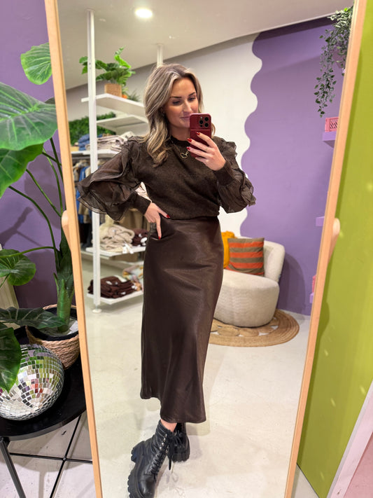 Silky midi rok bruin
