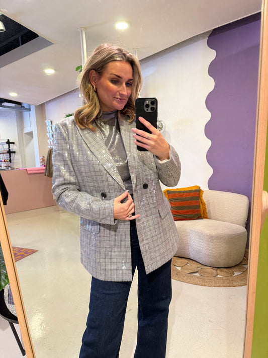 Elody blazer grijs geruit glitter