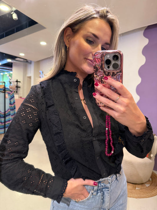 Zwarte blouse met borduursel