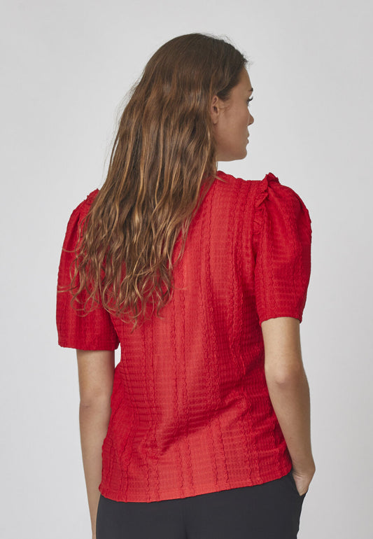 Blouse met pofmouwen blauw rood