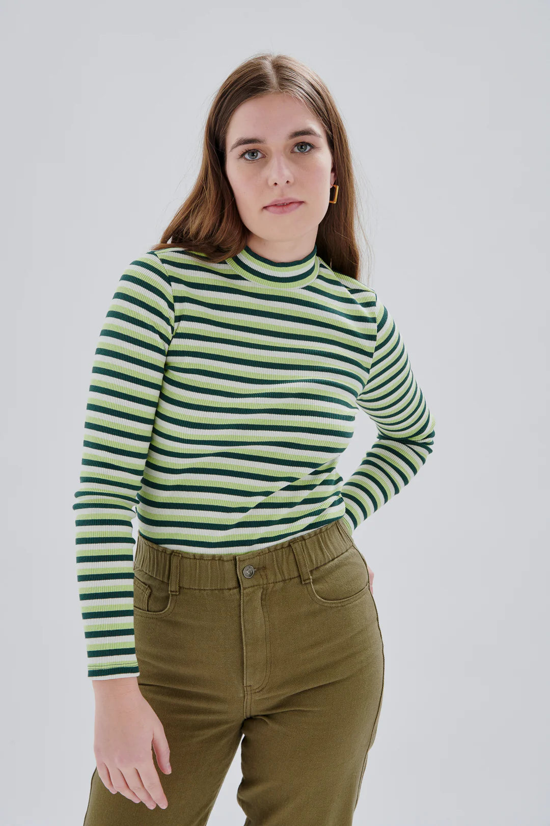 Gestreepte longsleeve groen