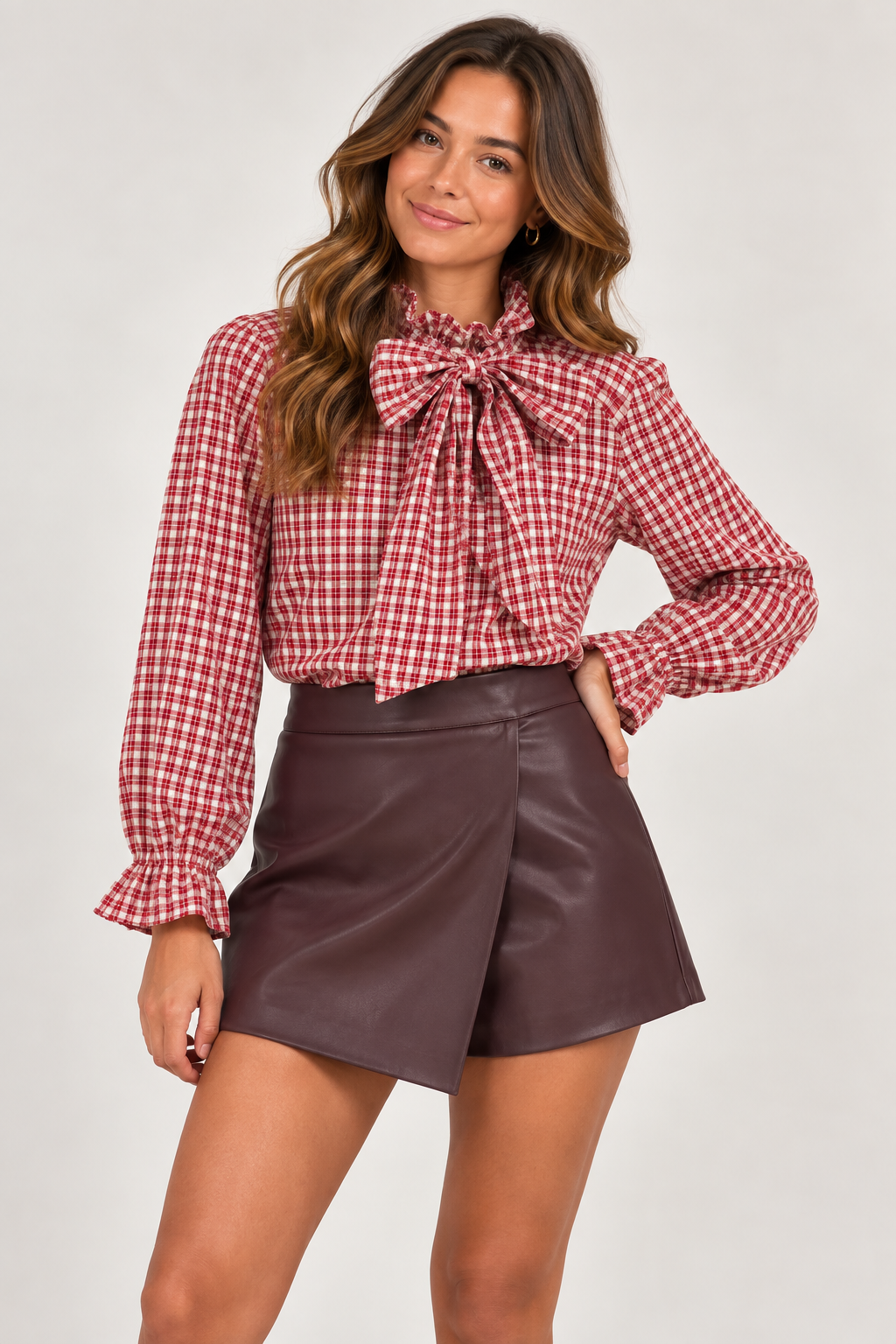 Leatherlook skort plum