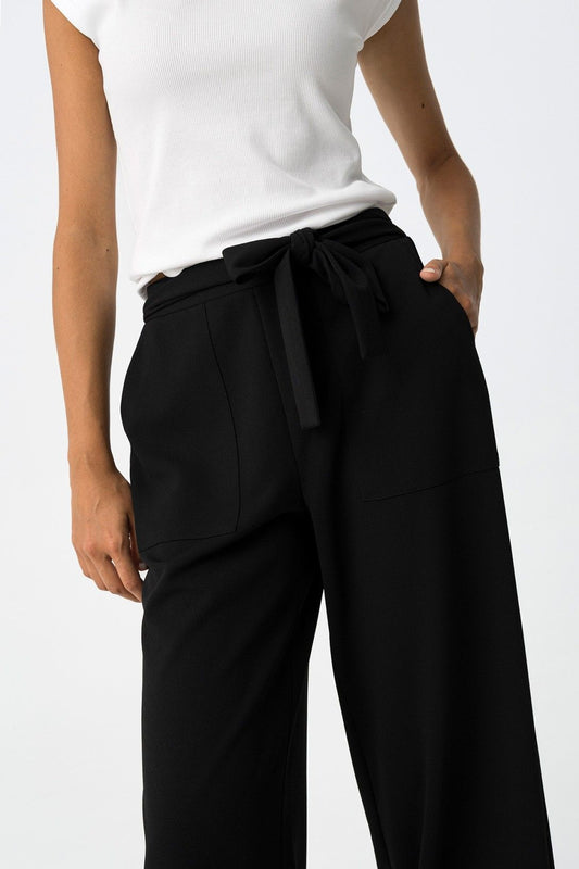 Pantalon met strik ceintuur zwart