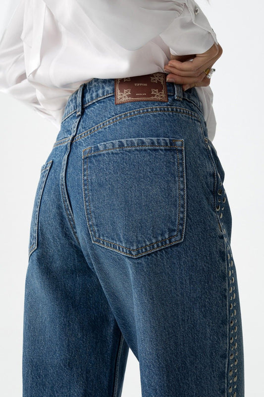 High wasted jeans BONNYE wide leg studs