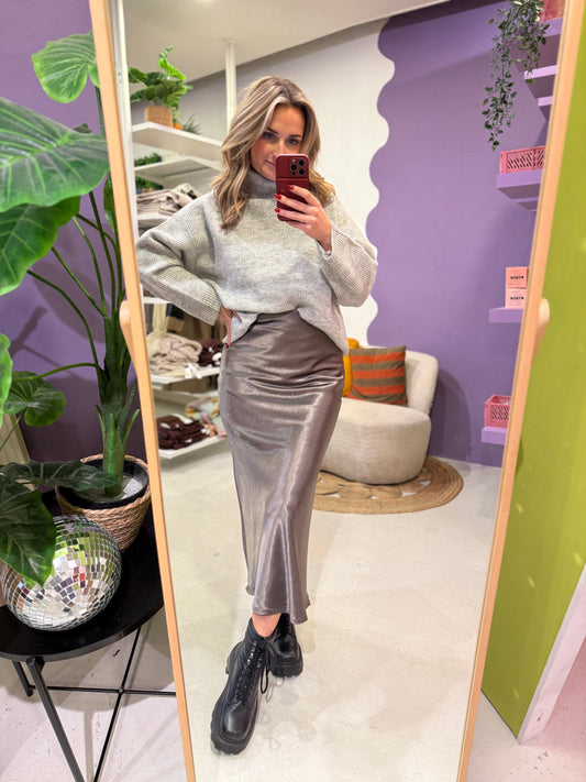 Silky midi rok grijs