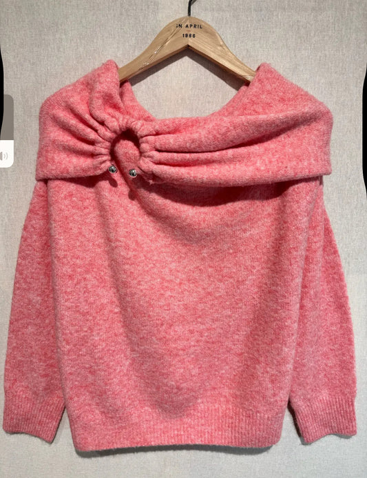 Off-shoulder trui met detail aan voorkant roze