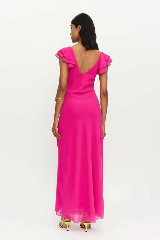Lange jurk roze met ruffles