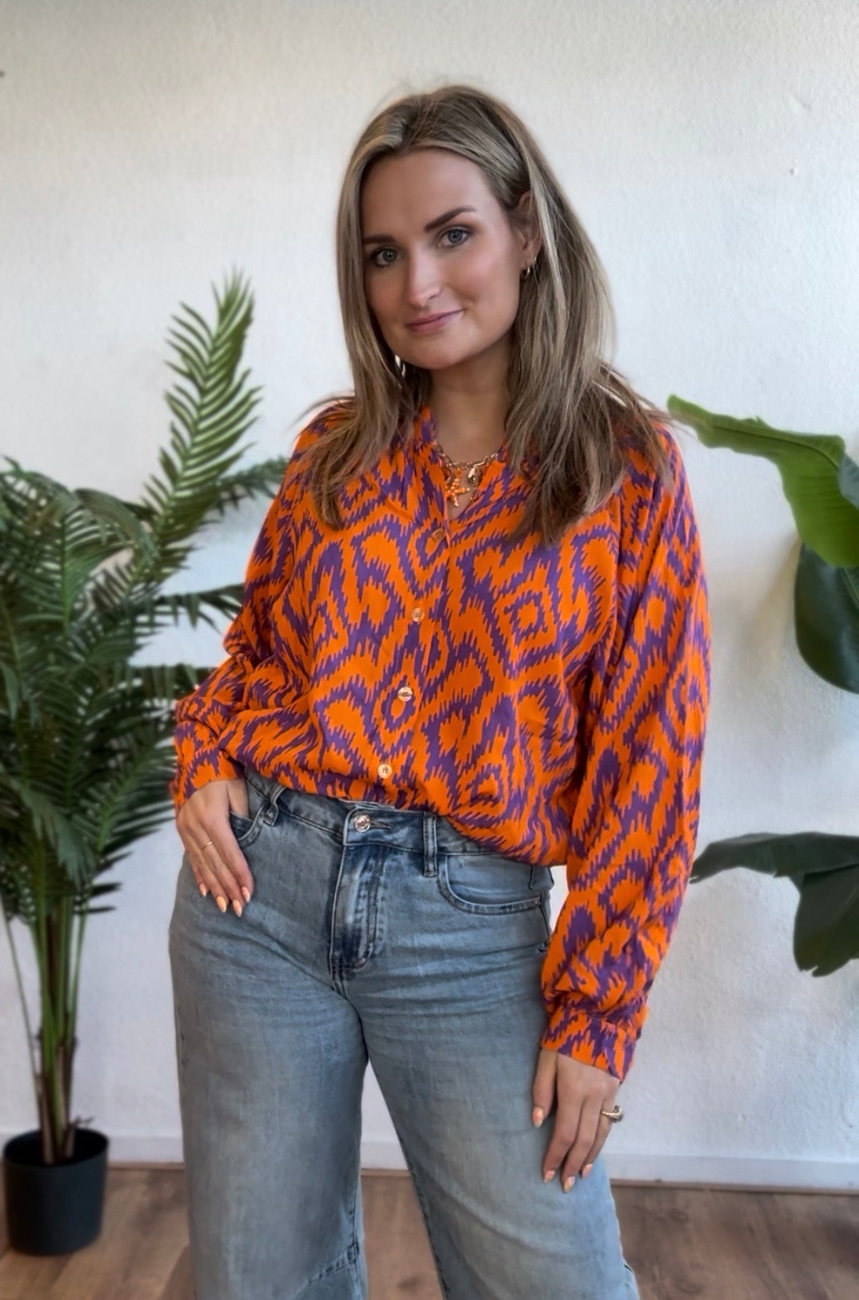 Blouse met print paars/oranje
