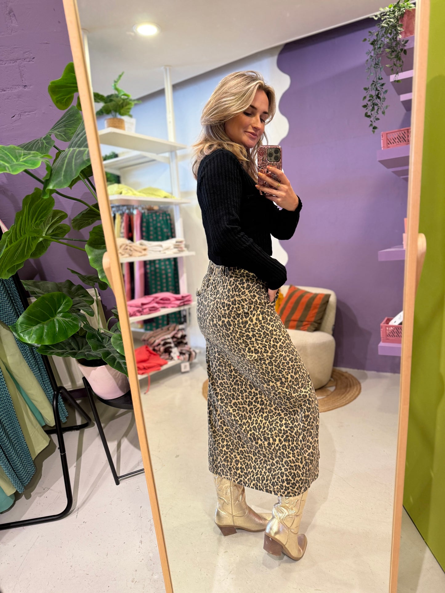 Leopard denim skirt