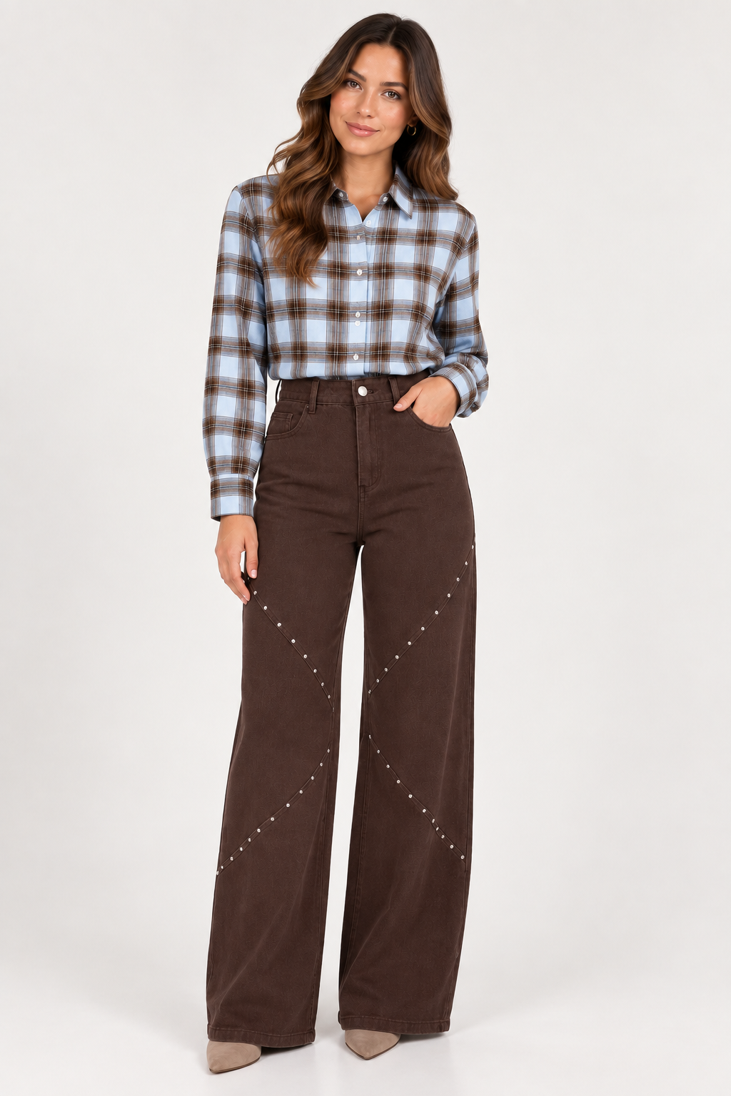 Geruite blouse bruin