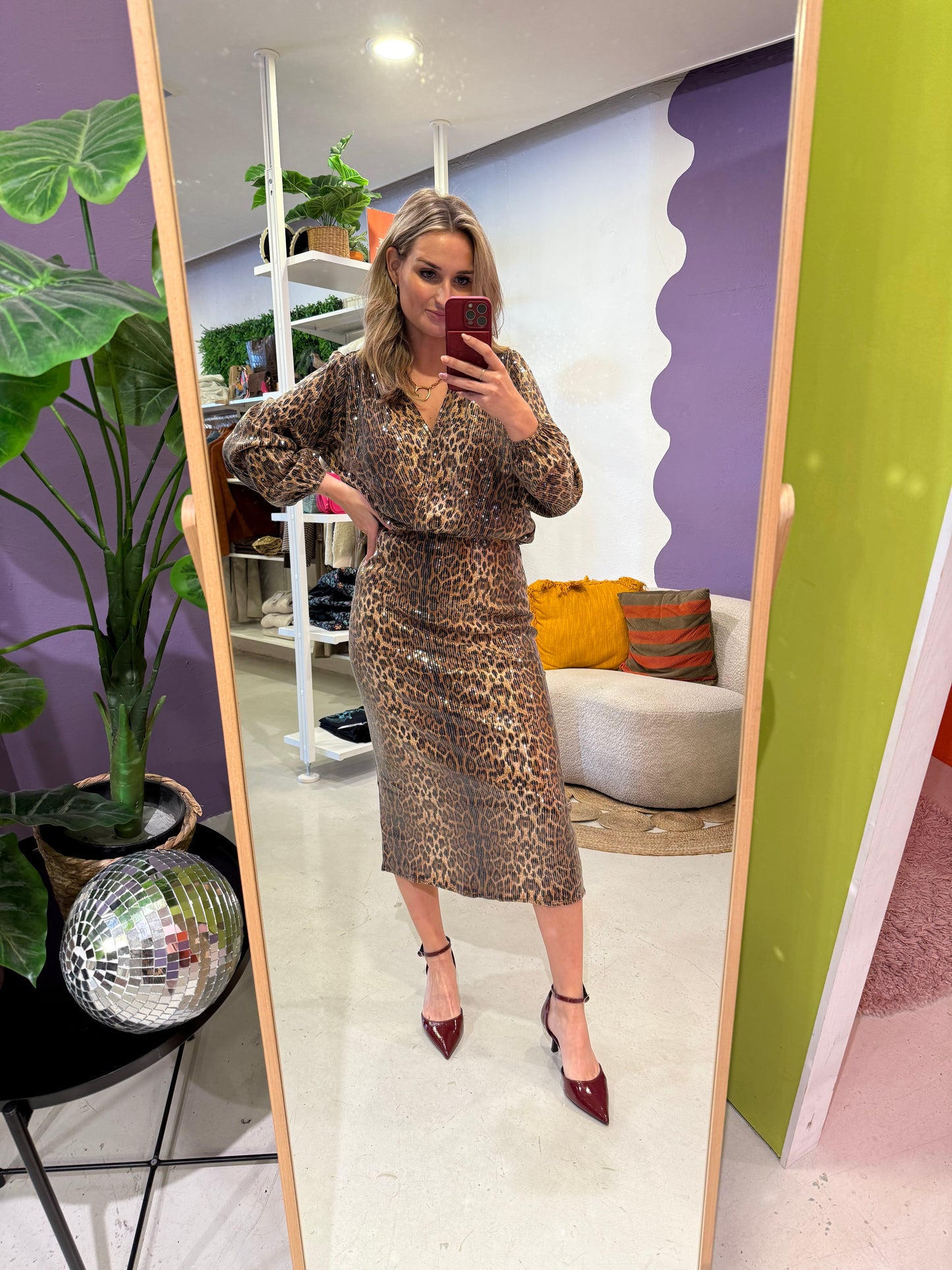 Leopard pailletten rok met split