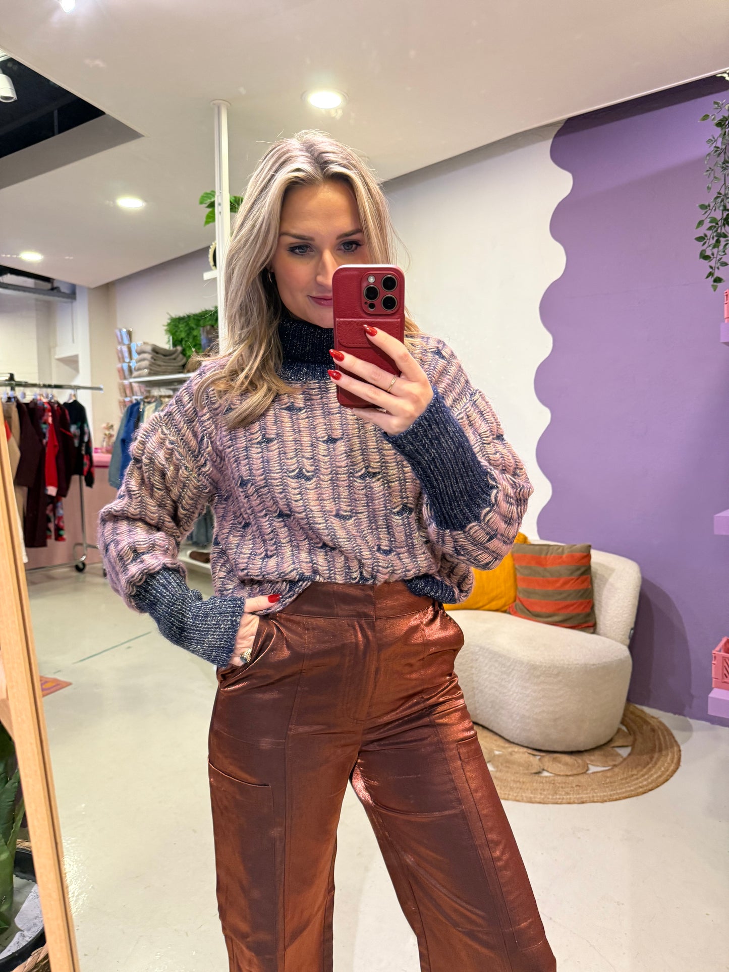 Lira knit midnight blue/begonia pink