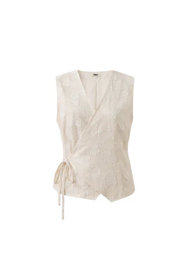 Gilet ecru met bloemen dessin