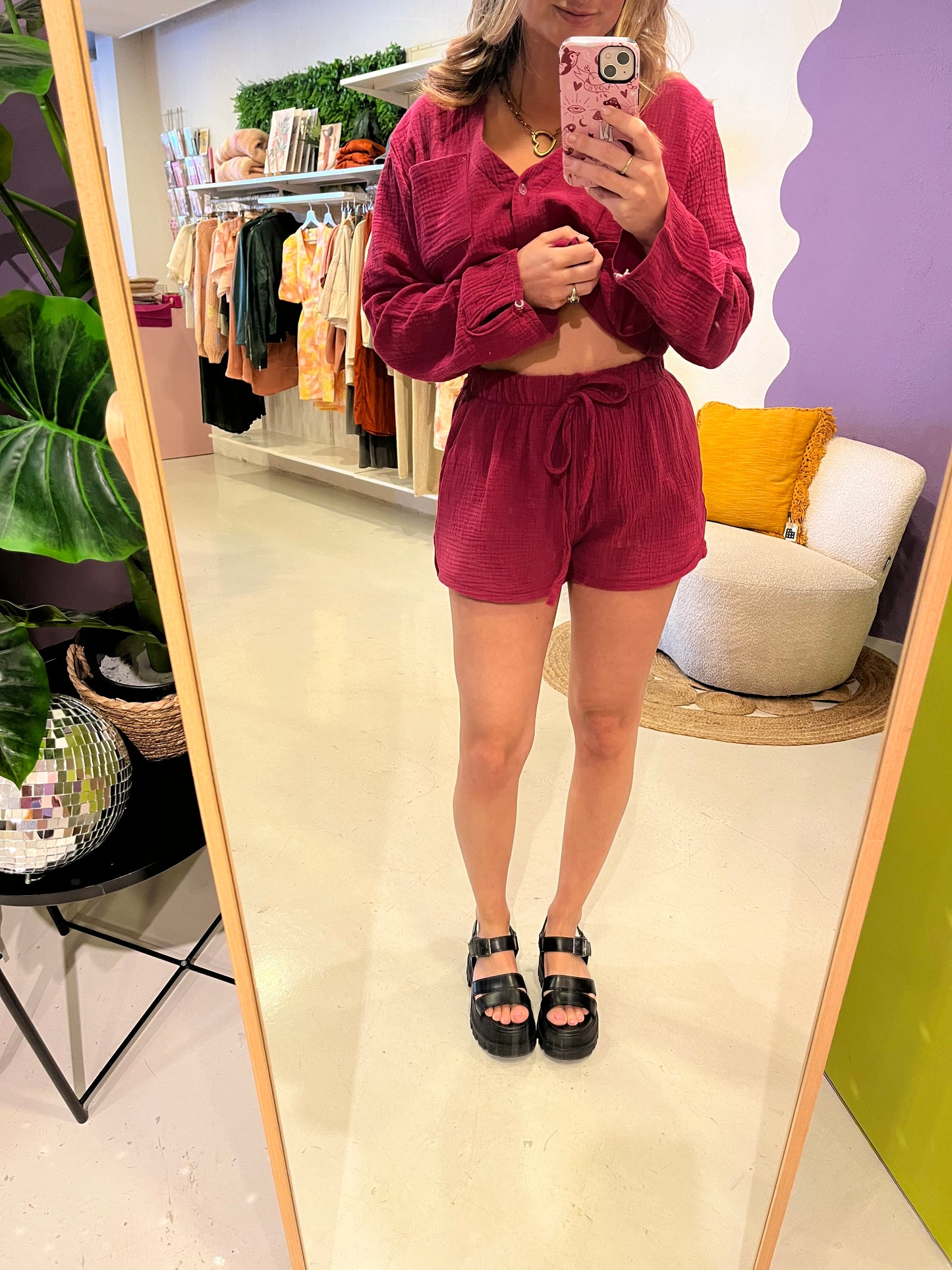 Short mousseline katoen roze