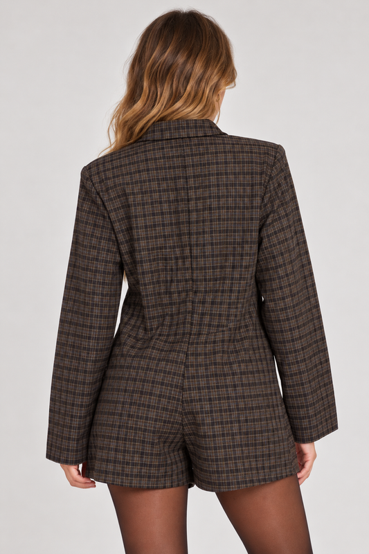 Geruite blazer playsuit