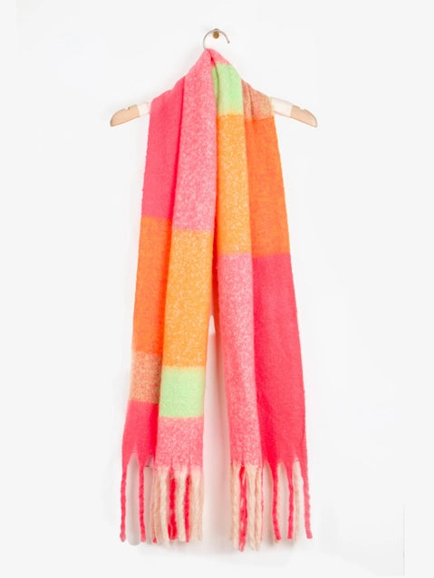 Sjaal geblokt oranje en fuchsia