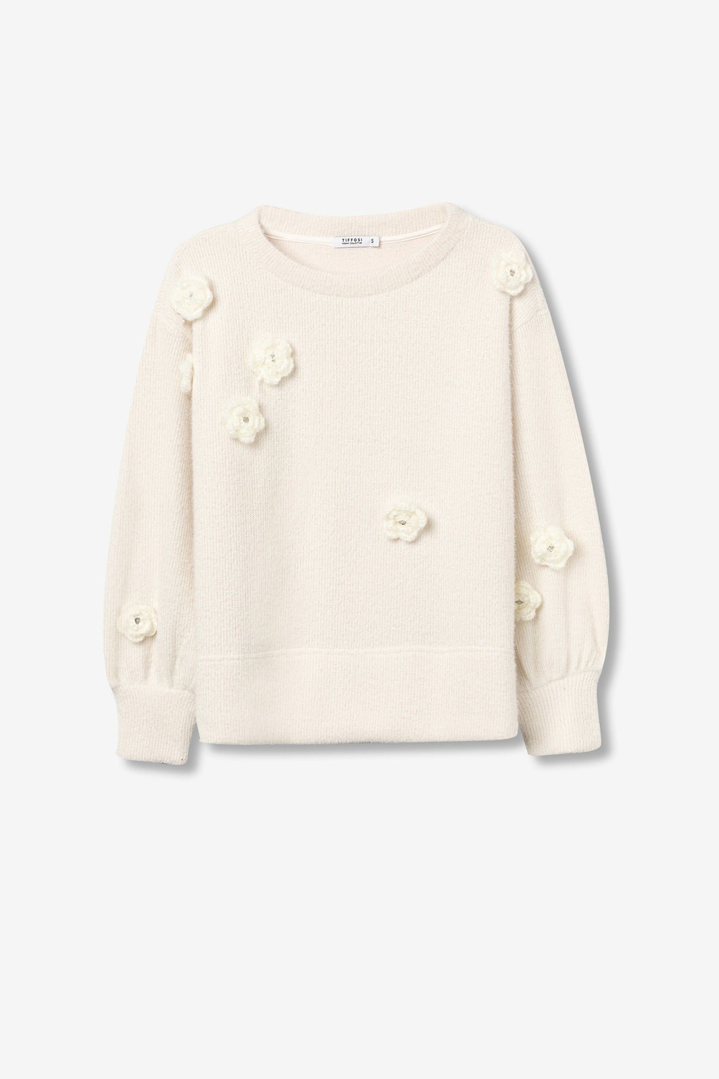 Zachte ecru trui met bloemen details