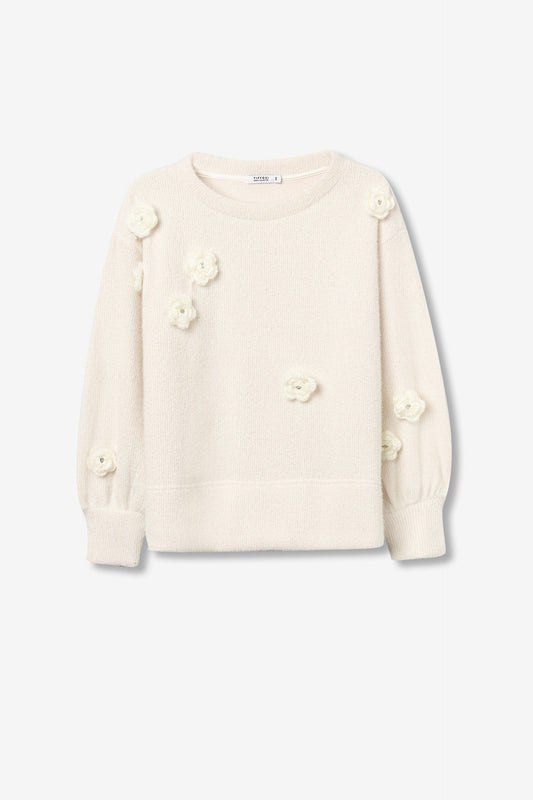 Zachte ecru trui met bloemen details