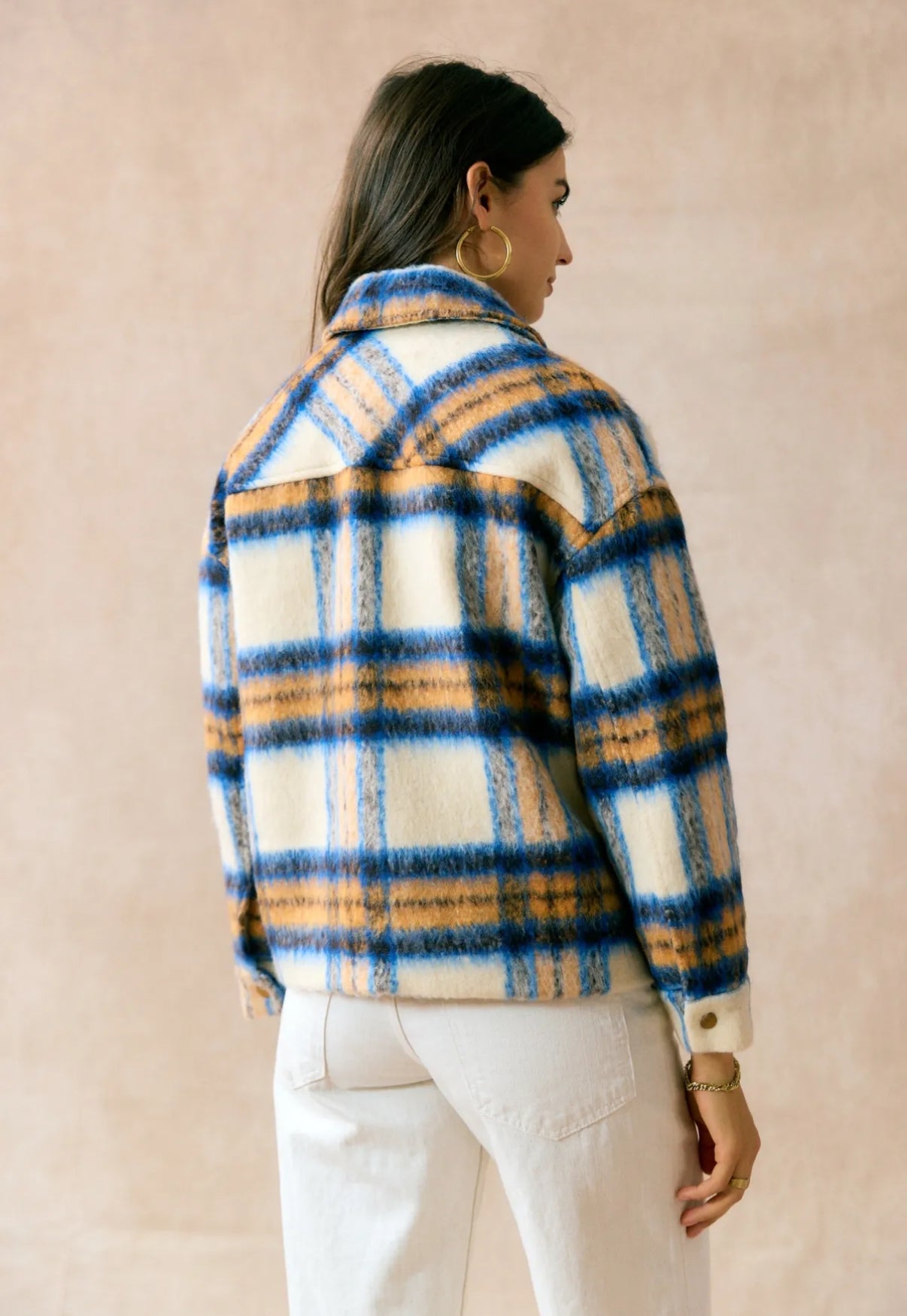 Geruite herfst jas blauw/beige