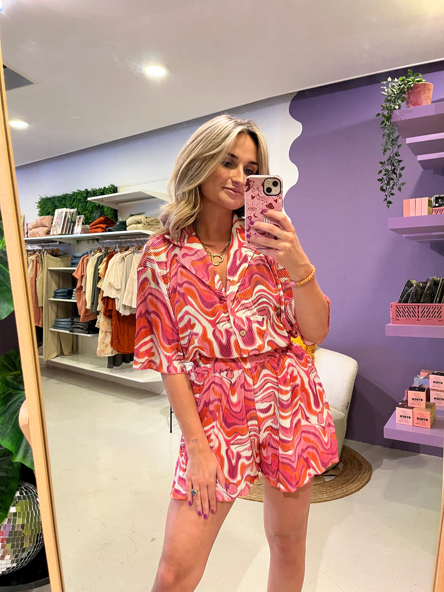 Plissé wavy blouse roze