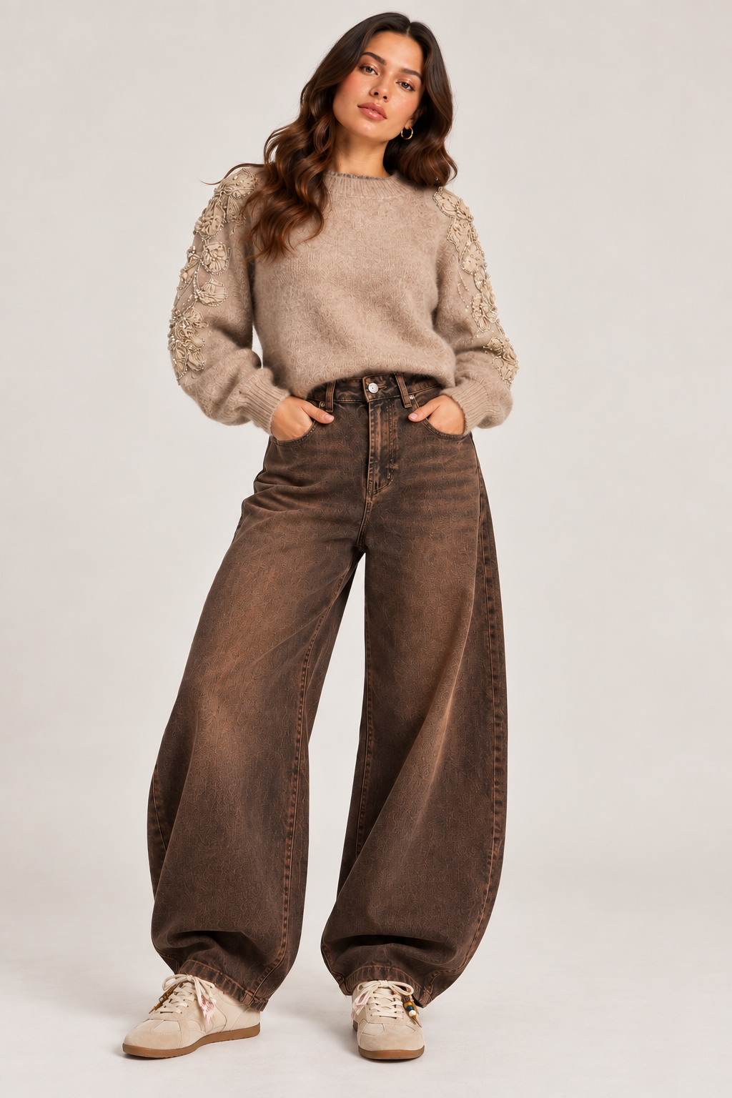Bruine washed barrel jeans