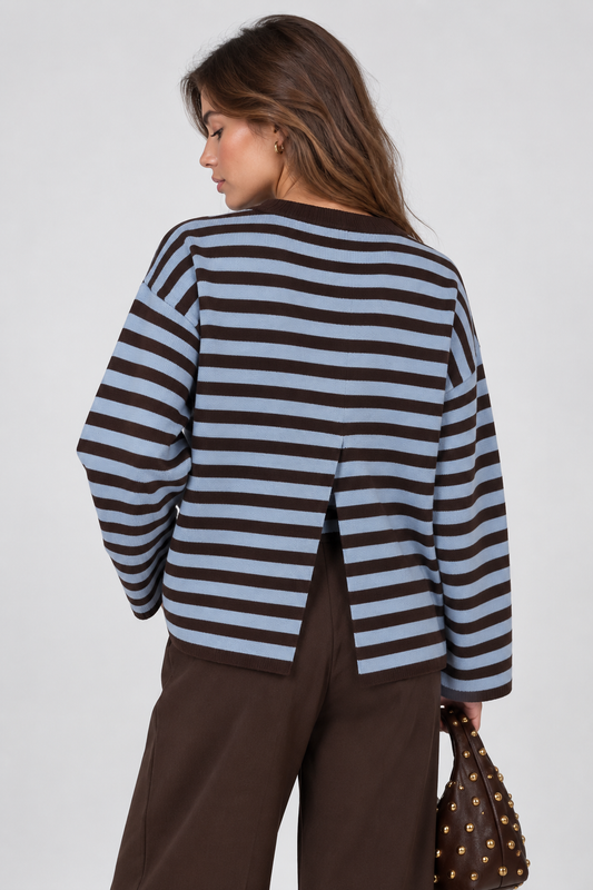 Gestreepte trui blauw/bruin