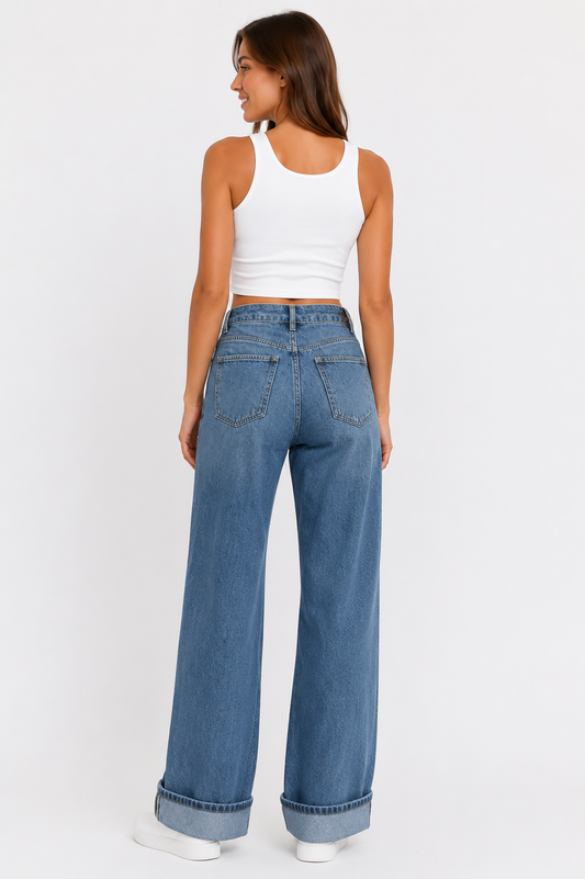 Wide leg jeans met omslag