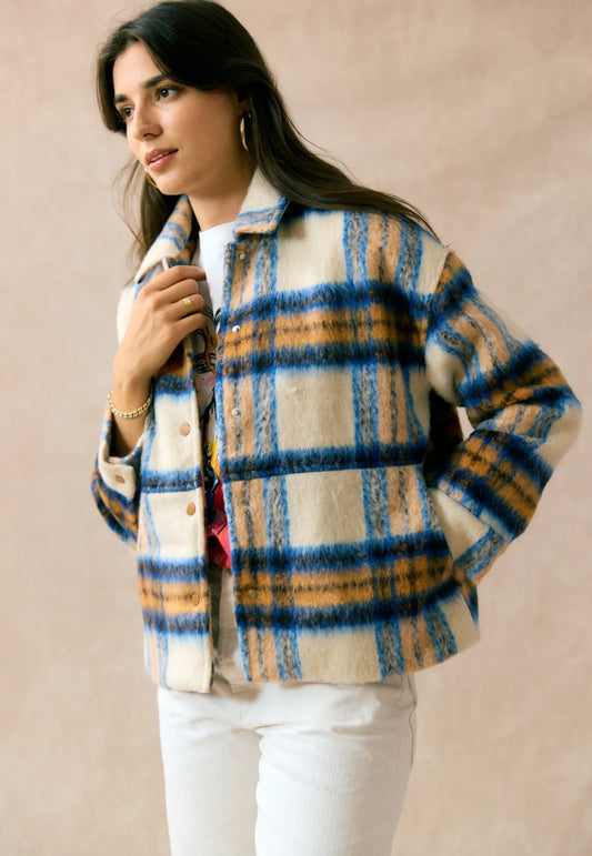 Geruite herfst jas blauw/beige