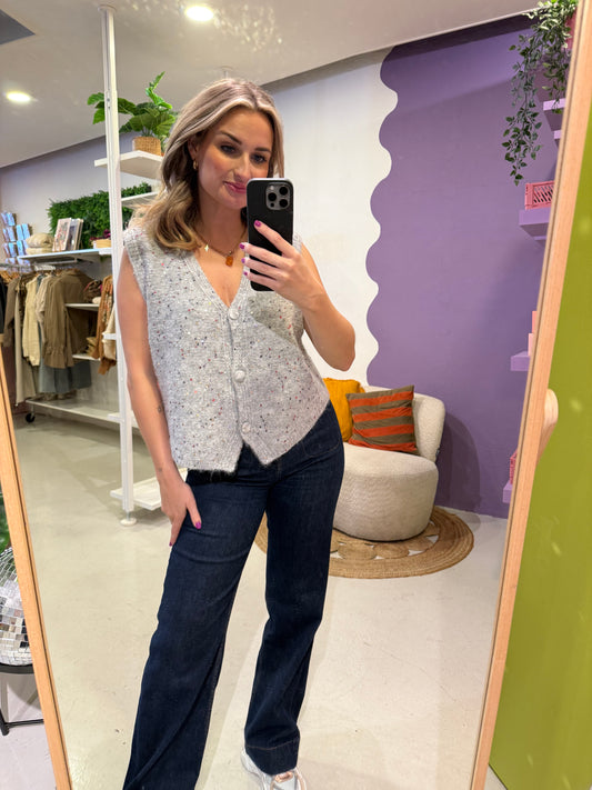 Gebreide spencer met glitter grijs