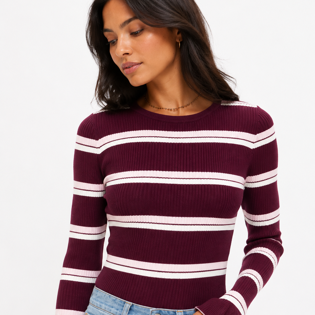 Striped longsleeve paars/bordeaux