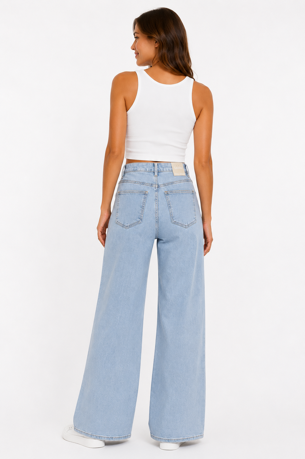Lace-up wide leg jeans - light denim