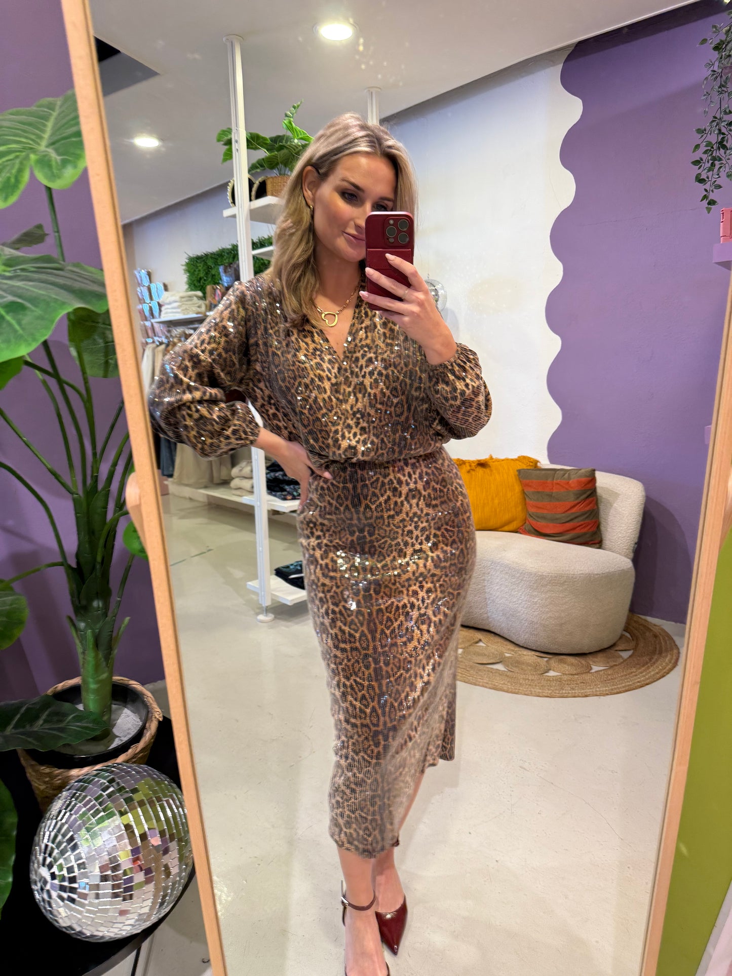 Leopard pailletten rok met split