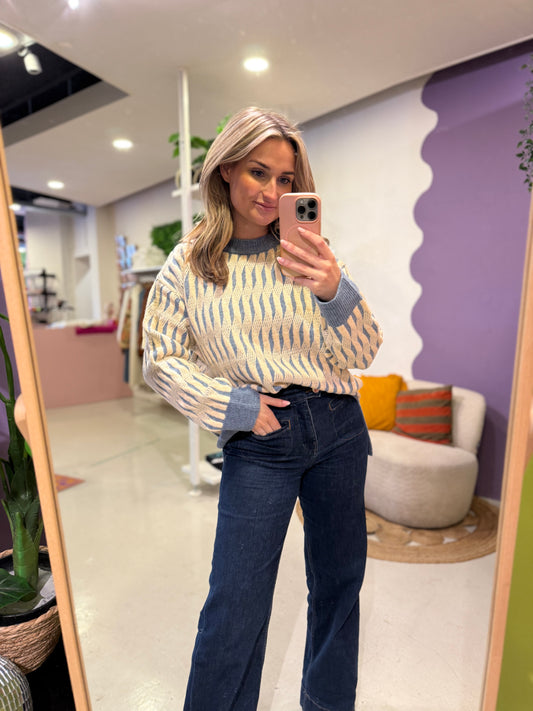 Trui met patroon blauw/ecru