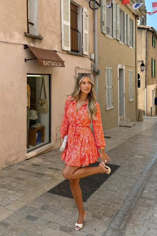 Blouse dress print met strikceintuur