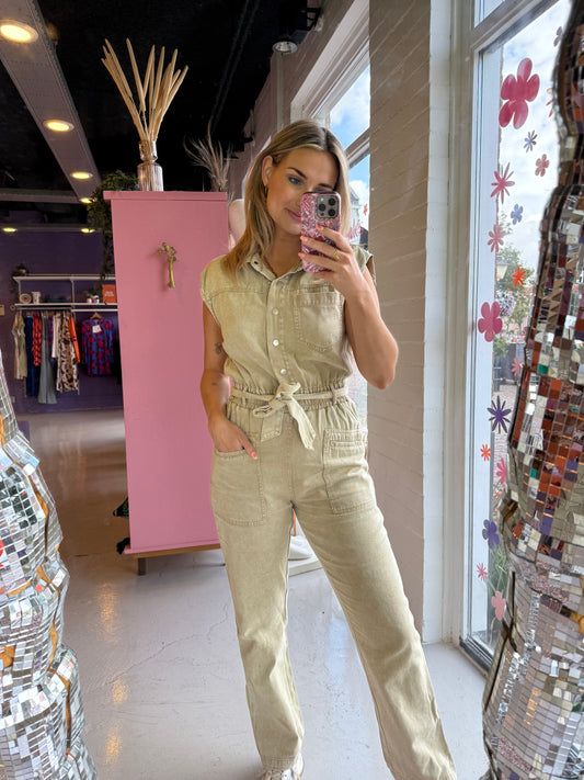 Denim jumpsuit washed beige
