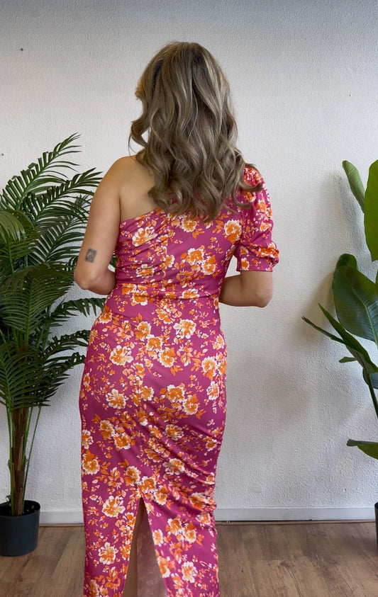 Floral one shoulder midi dress