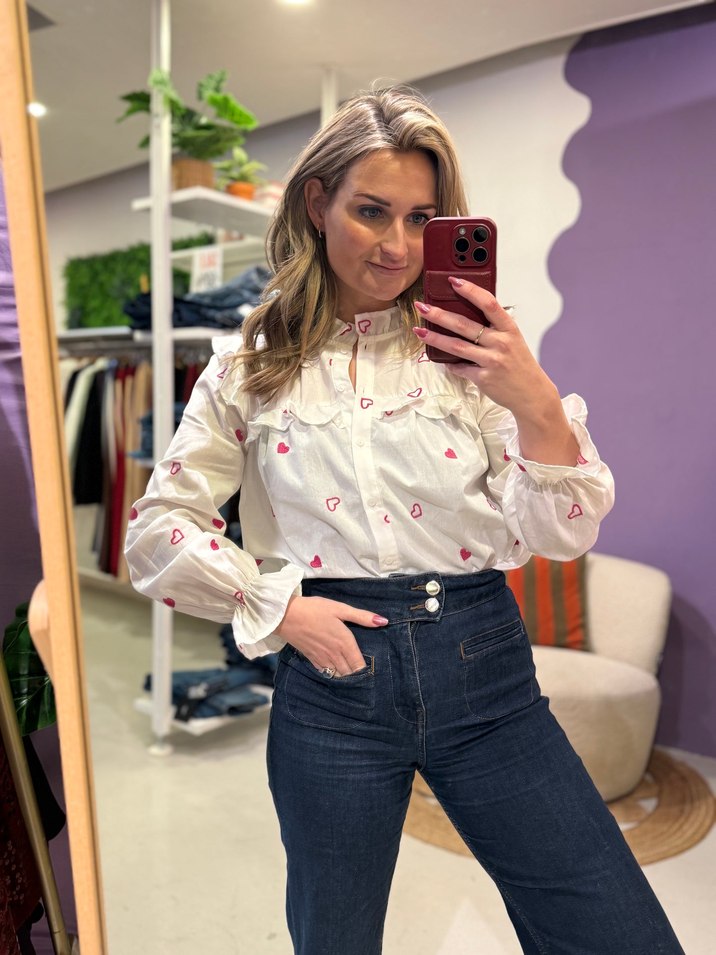 Witte blouse met hartjes