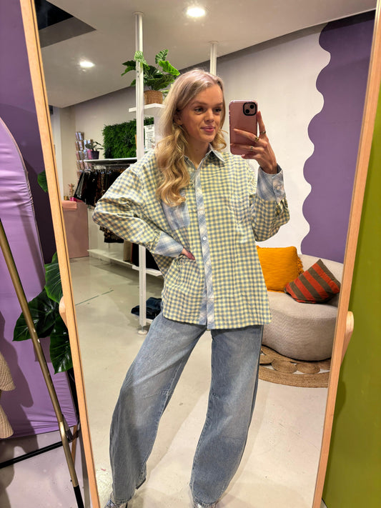 Geruite blouse butter yellow/blue