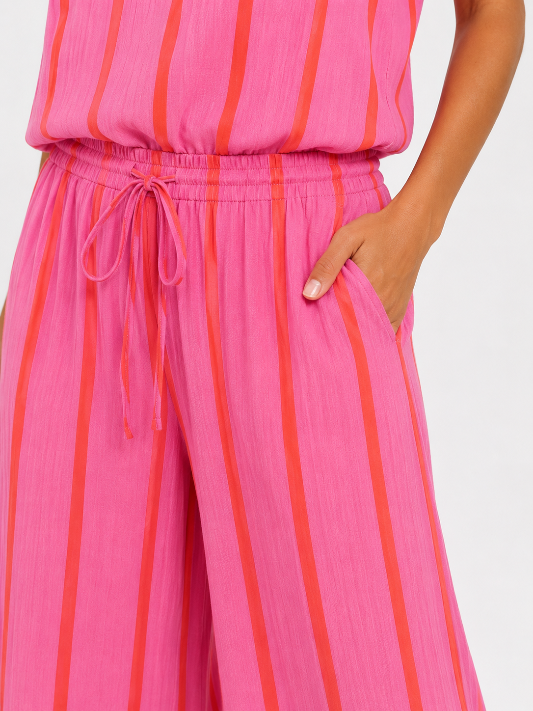 Mousseline katoen broek roze/rood