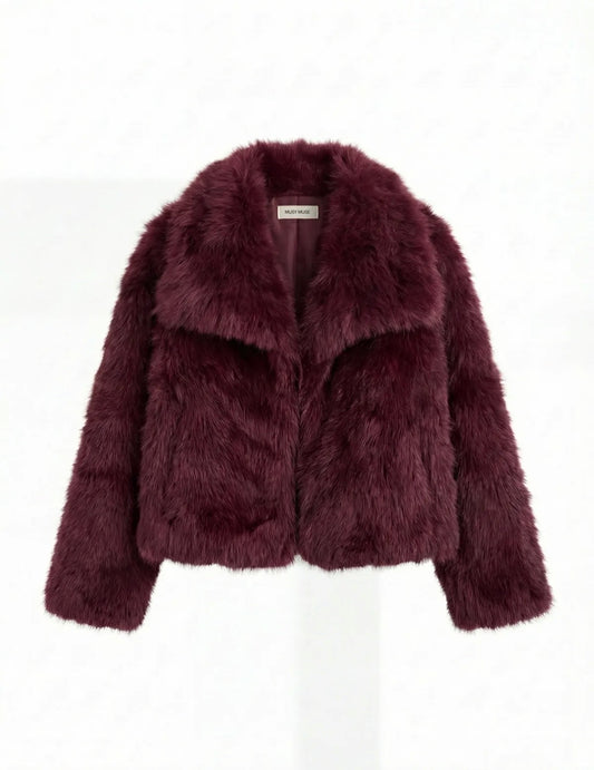 Korte bordeaux faux fur jas