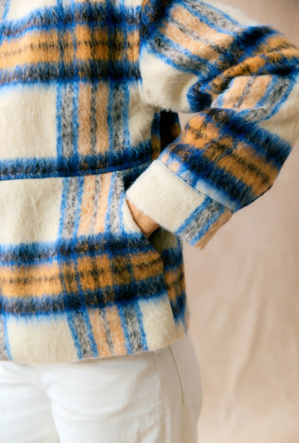 Geruite herfst jas blauw/beige