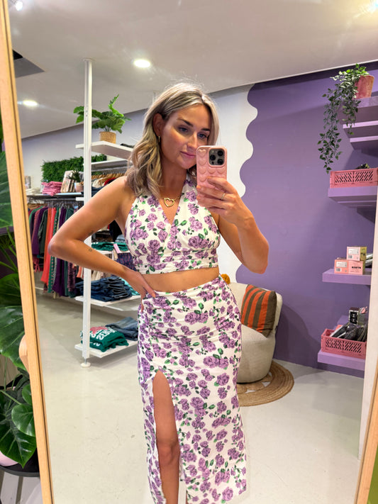 Midi rok flower paars