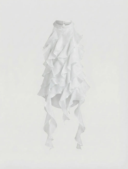 Witte haltertop ruffle