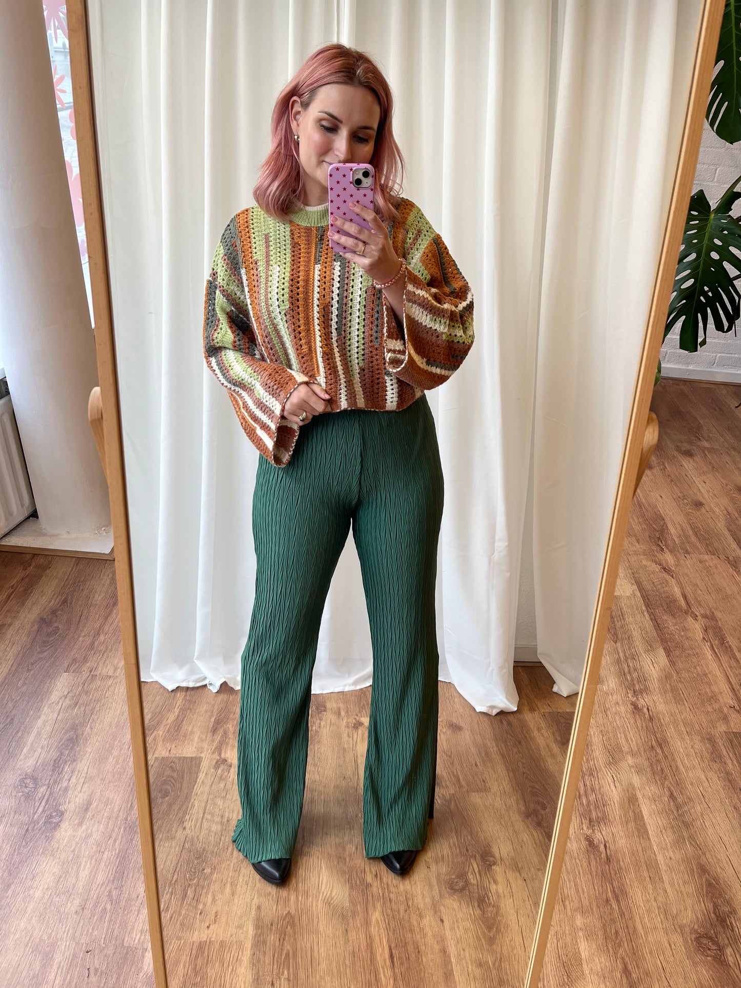 Broek ribbel stof groen