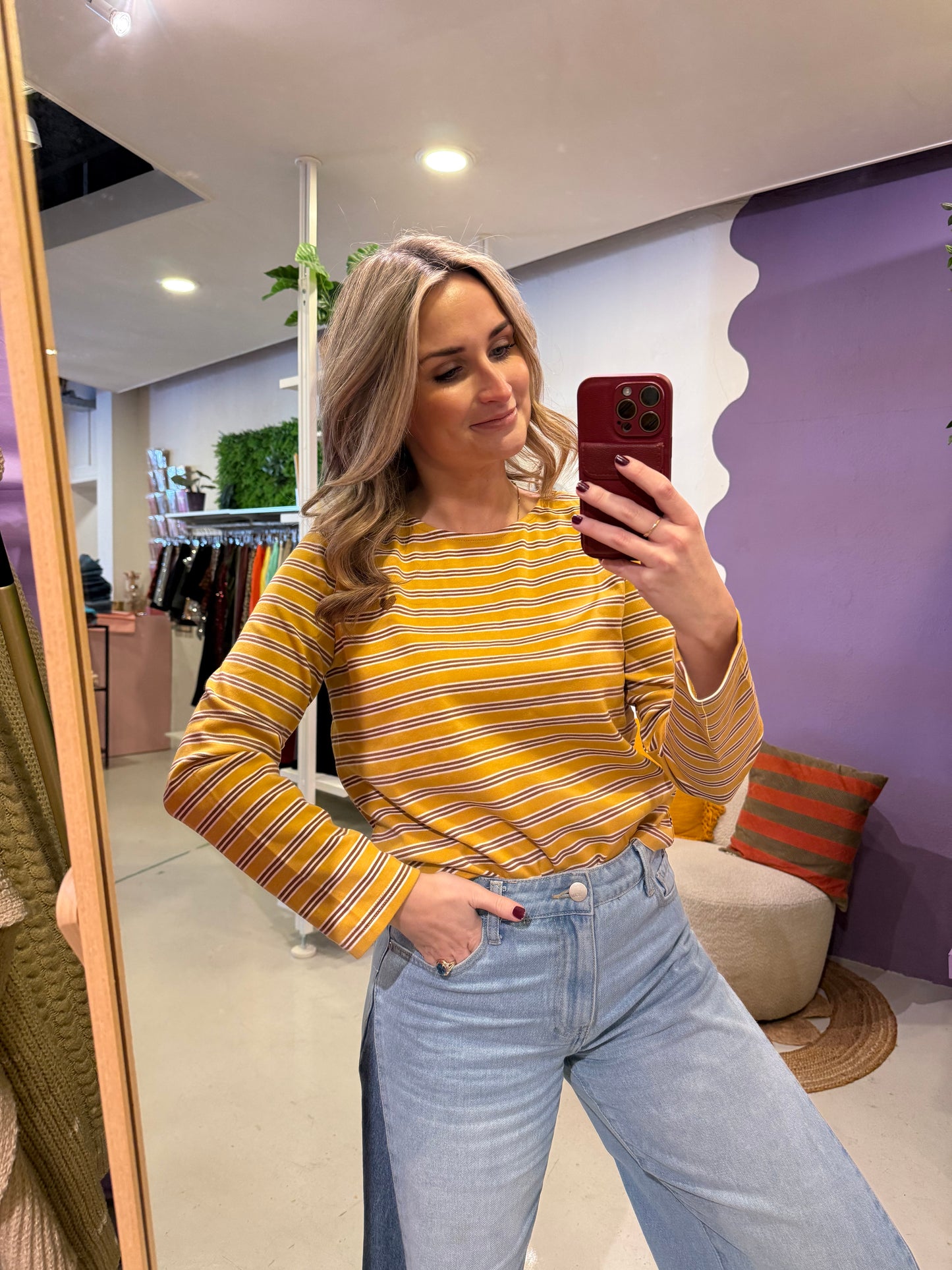 Longsleeve met streepjes mosterd