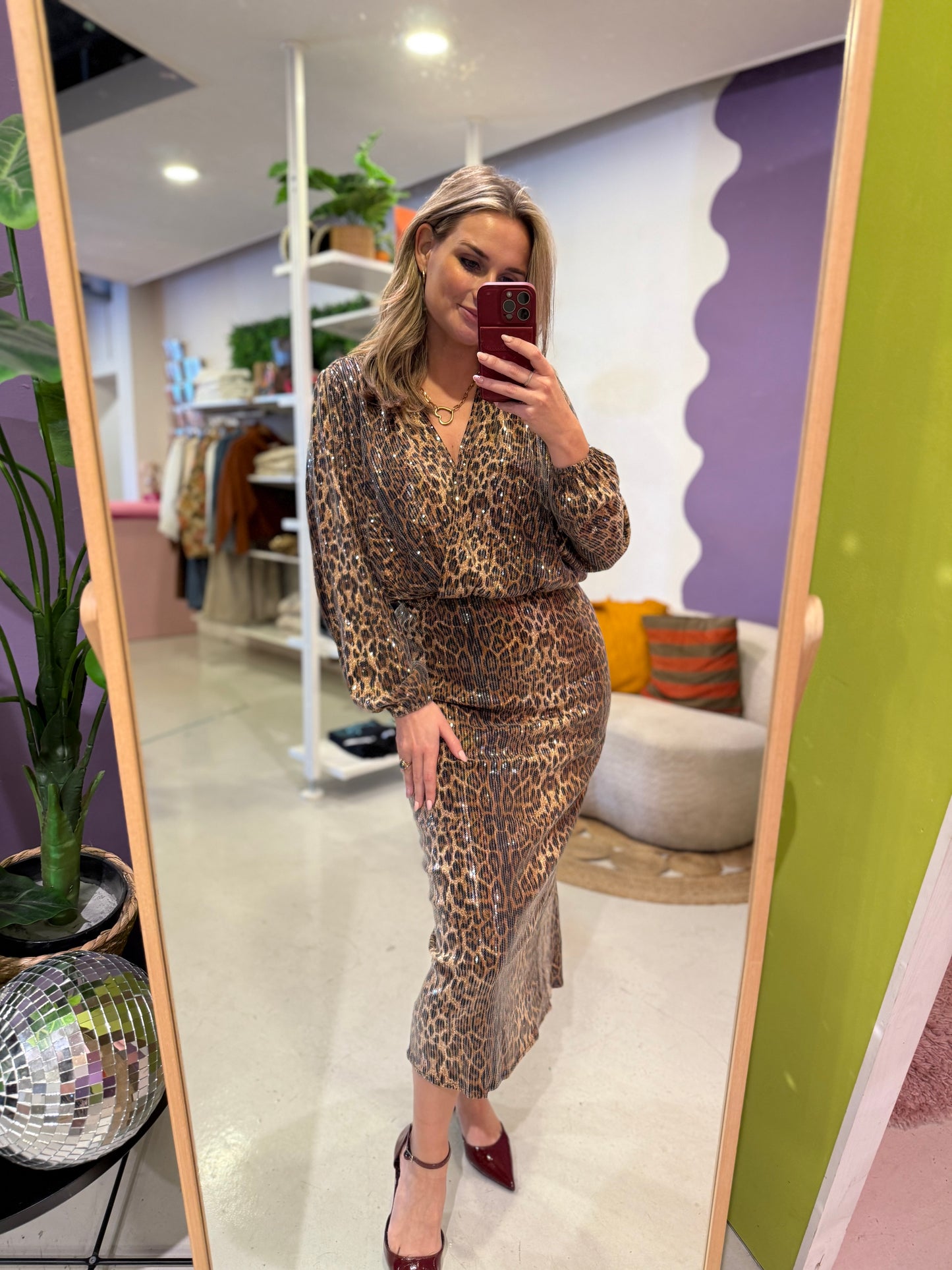 Leopard pailletten rok met split