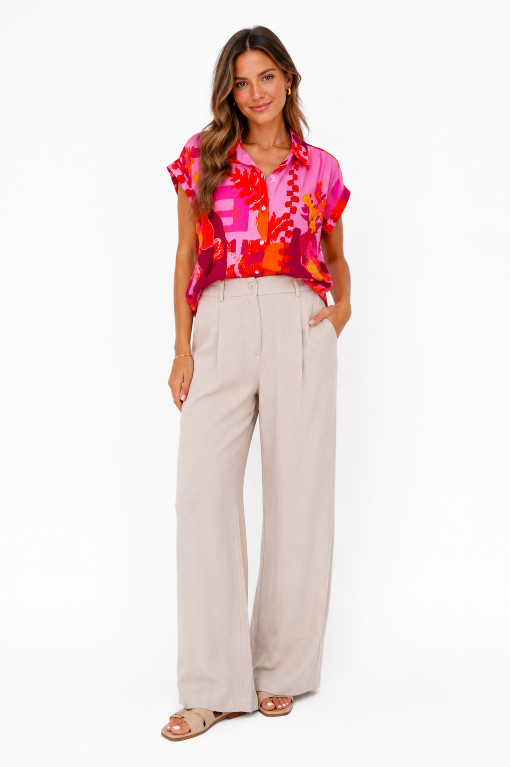 Linnenmix pantalon beige