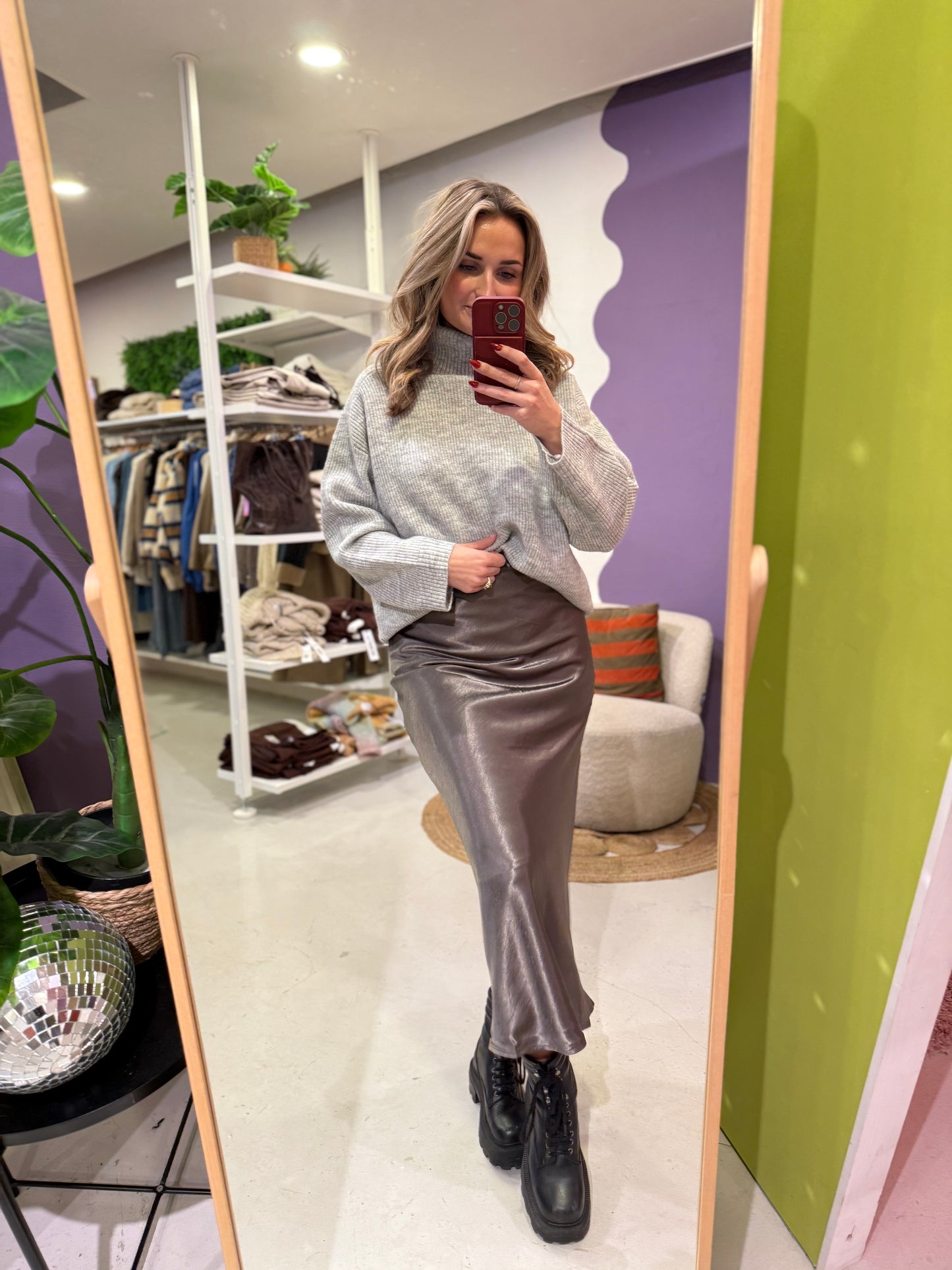 Silky midi rok grijs