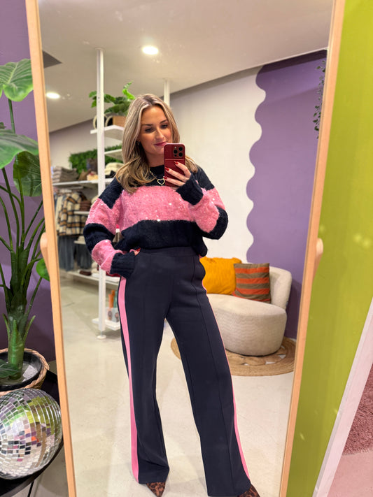 Selera knit sweater midnight blue/begonia pink