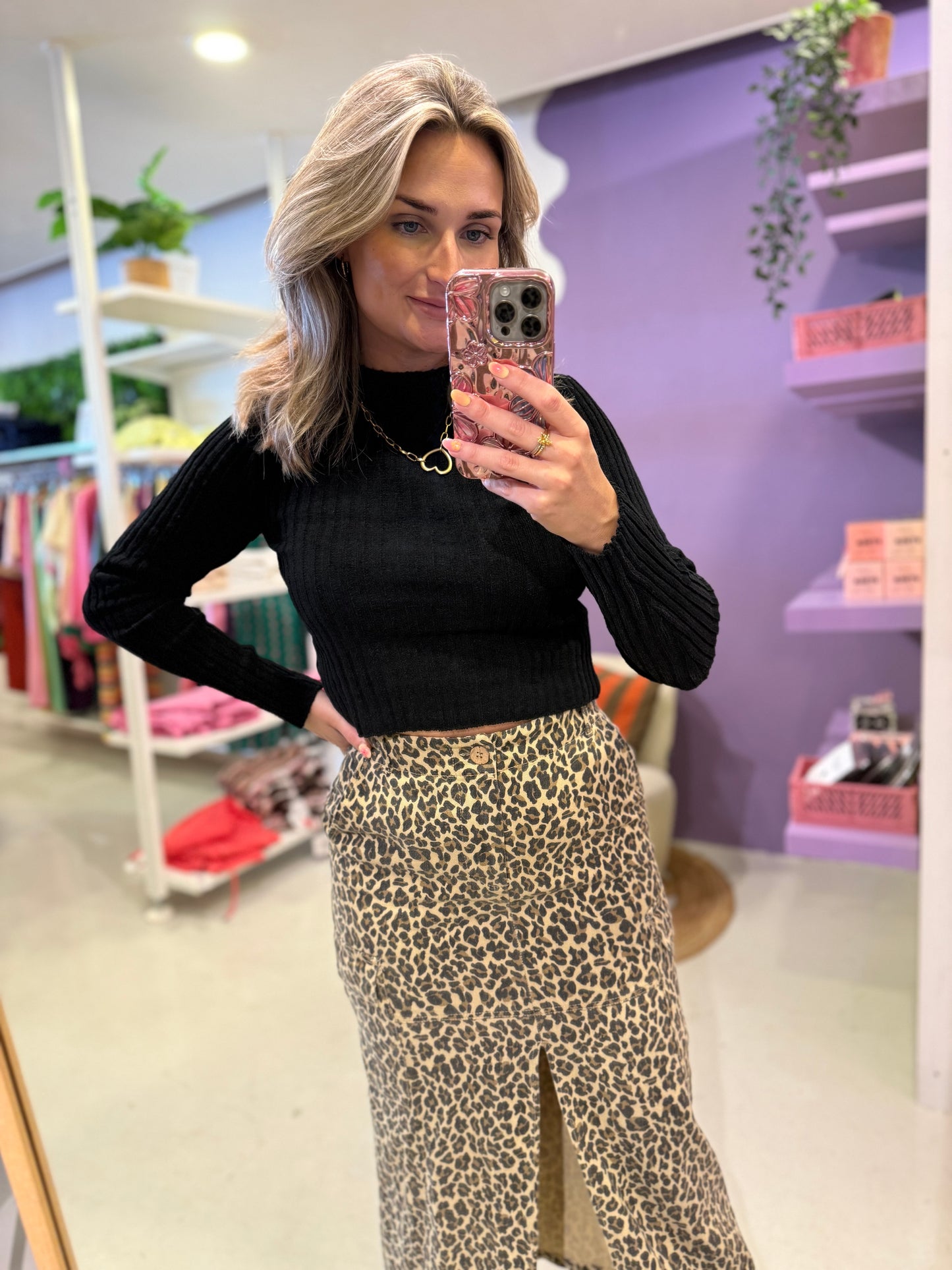 Leopard denim skirt